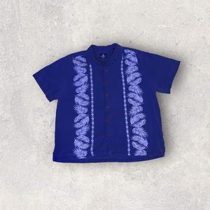 Caribbean Joe Blue Silk Hawaiian Floral Print Short Sleeve Button Shirt Men’s XL